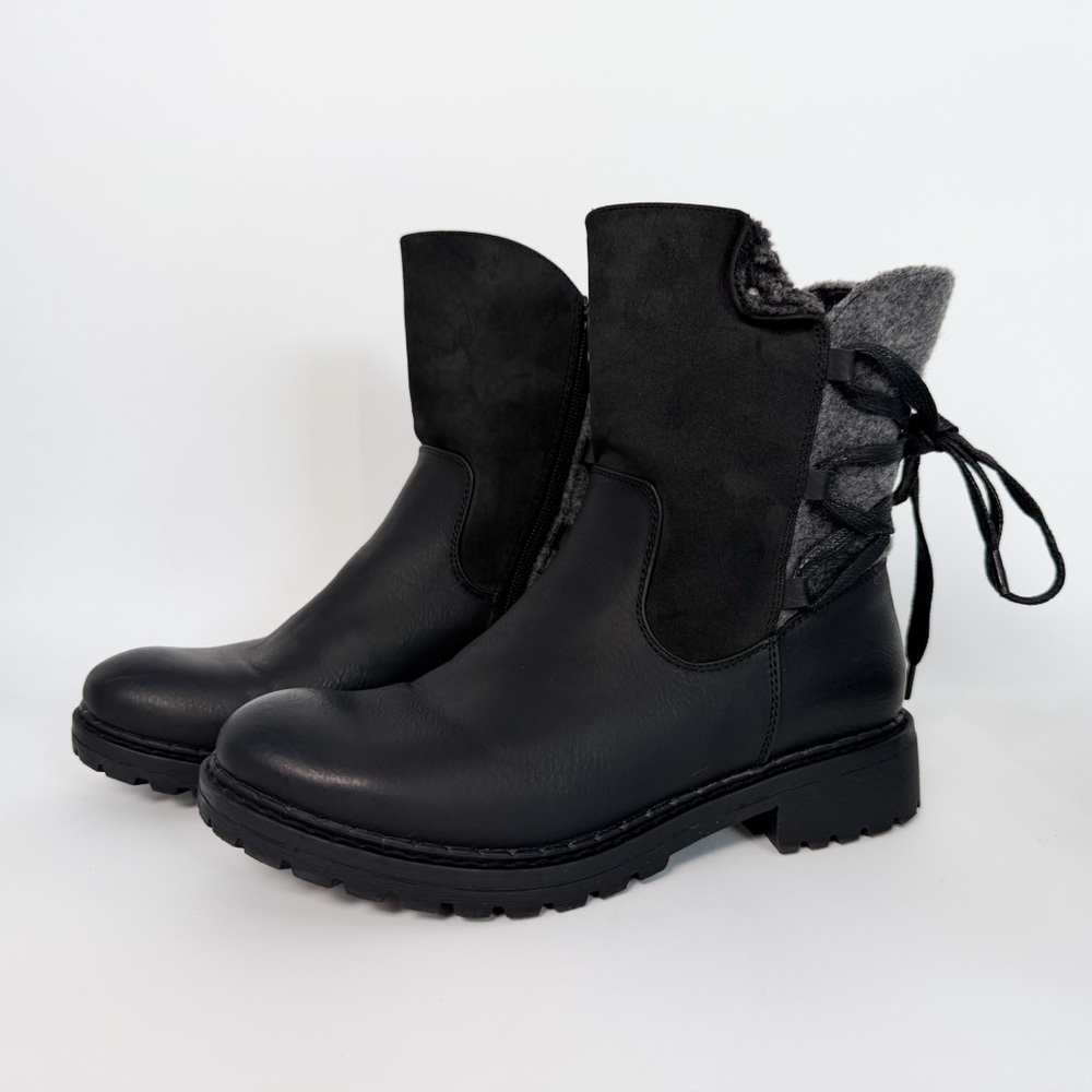 Spring Step Patrizia Dawna Boots in Black and Gray Faux Leather Womens Size EU39